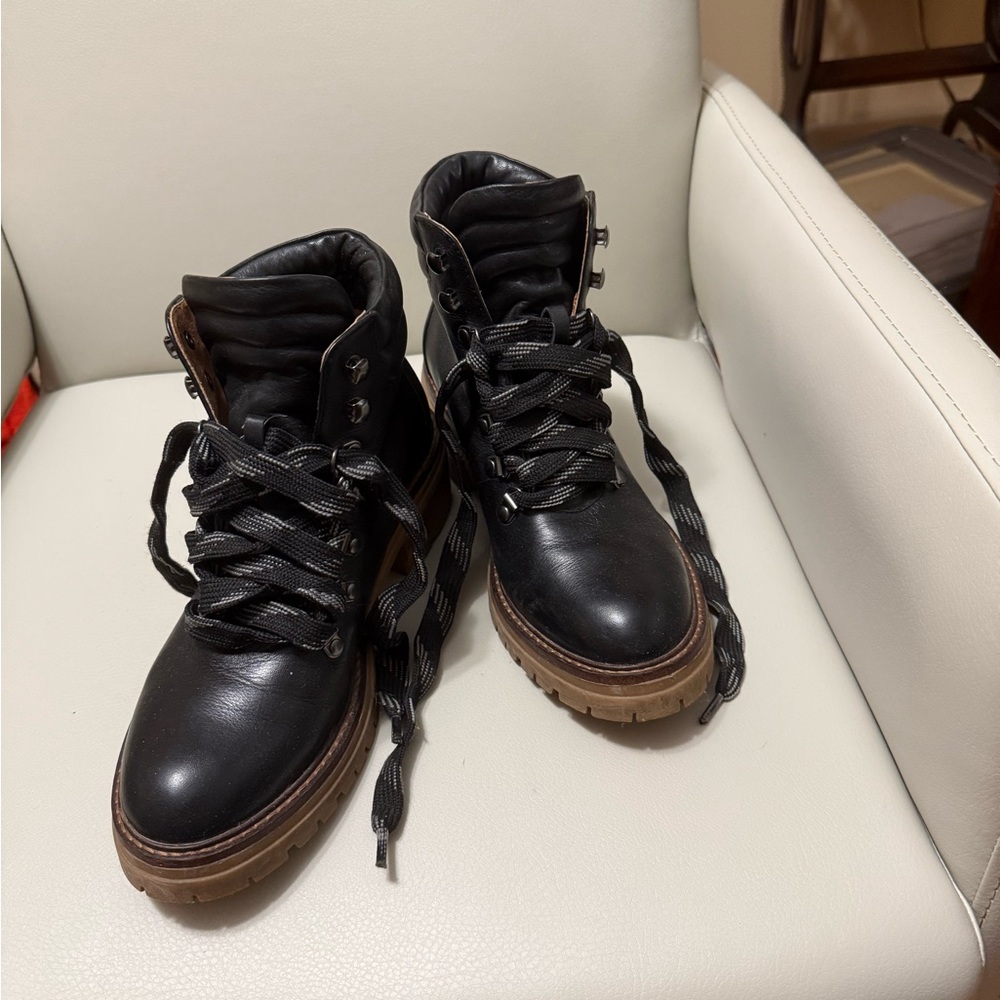 Gentle Souls Black Ankle Boots with Brown Sole